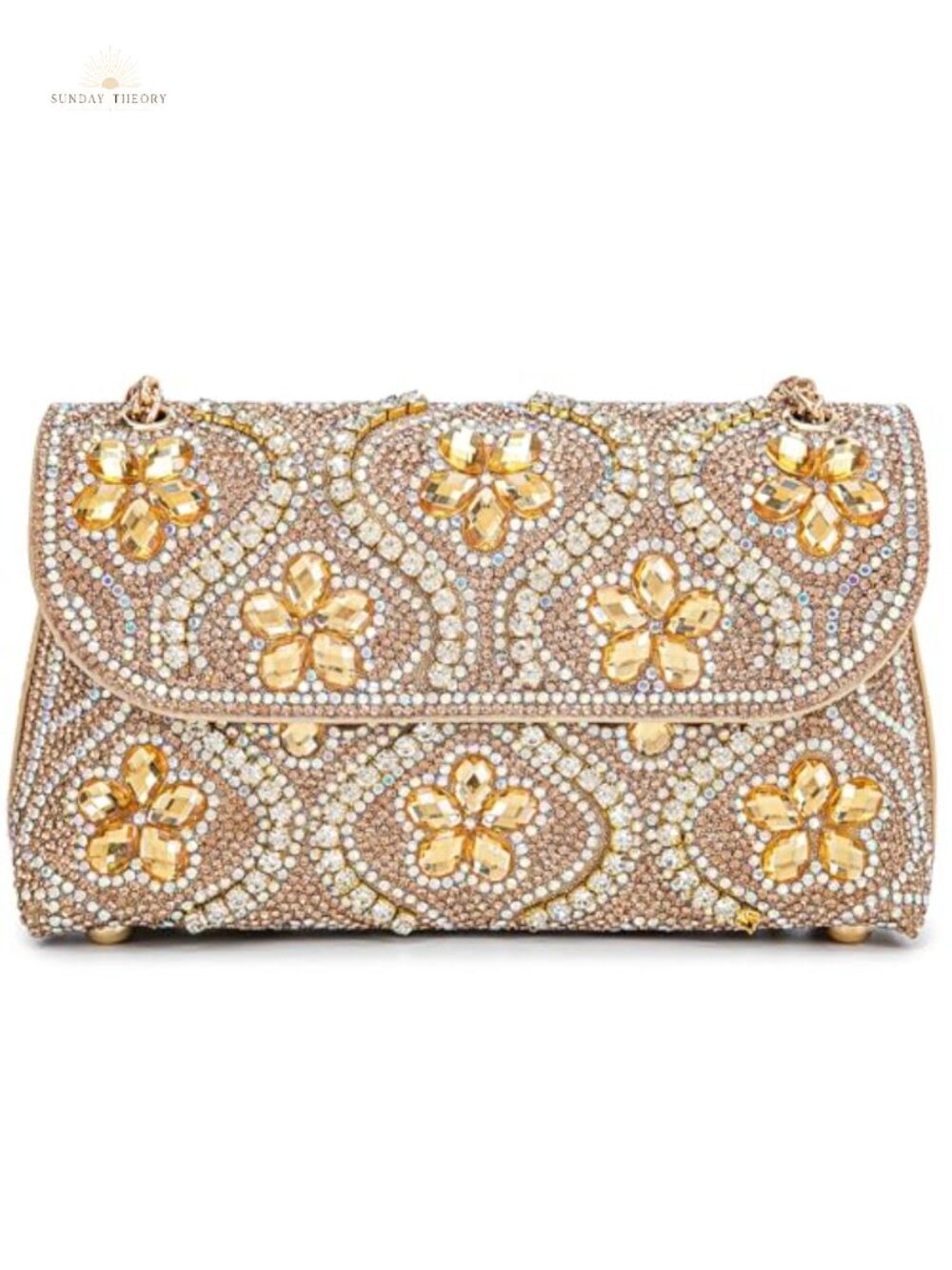 Rhinestone Leather Evening Clutch with Chain Strap Crossbody Bag